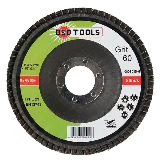 DSD TOOLS FLAP DISCS 60 GRIT OXIDE (4 1/2") 115MM X 22.2MM BOX OF 200 DS3008 image 0