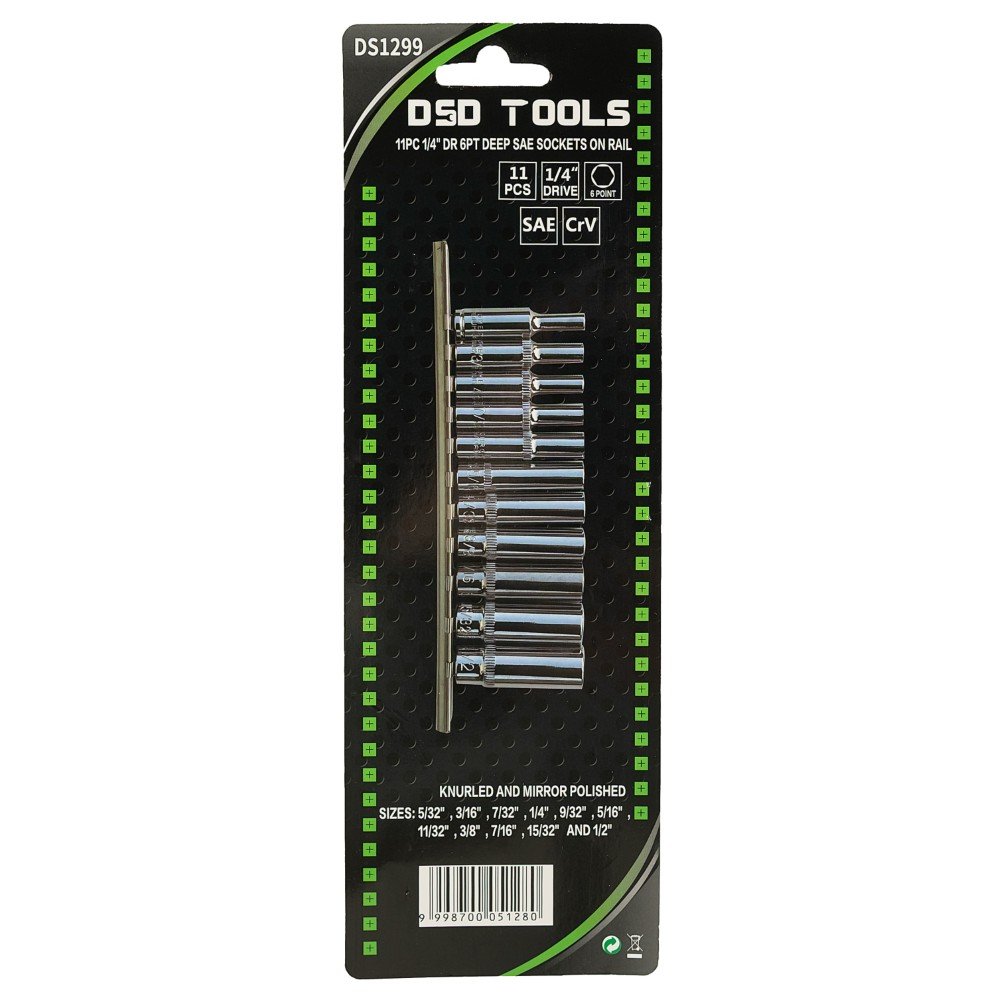 DSD TOOLS 11PC 1/4" DR 6PT DEEP SAE SOCKETS ON RAIL DS1299 image 2