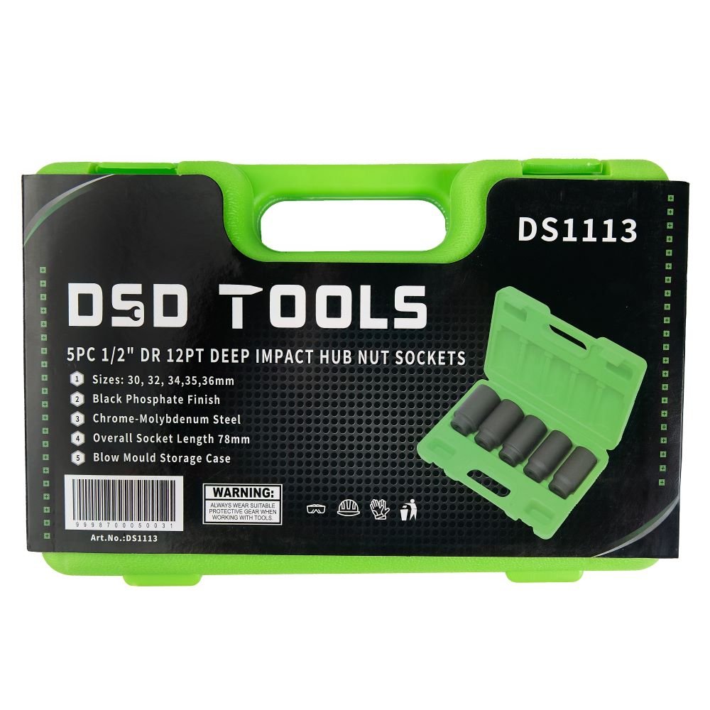 DSD TOOLS 5PC 1/2" DR 12PT DEEP IMPACT HUB NUT SOCKETS DS1113 image 4