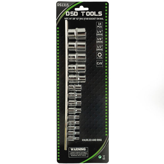 DSD TOOLS 14PC 1/4" 3/8" 1/2" DR E TORX SOCKET ON RAIL DS1315 image 1