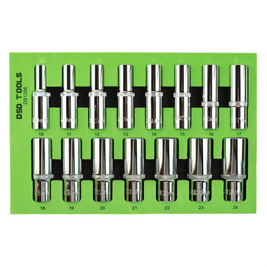 DSD TOOLS 15PC 1/2" DR 12PT DEEP SOCKETS 10-24MM  DS1296 image 0