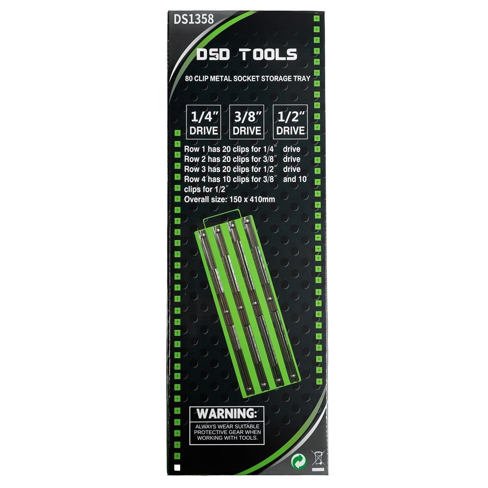 DSD TOOLS 80 CLIP METAL SOCKET STORAGE TRAY 1/4", 3/8", 1/2" DRIVE DS1358 image 4