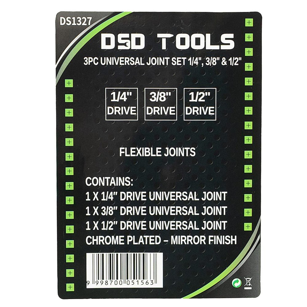DSD TOOLS 3PC UNIVERSAL JOINT SET 1/4", 3/8" & 1/2" DS1327 image 2