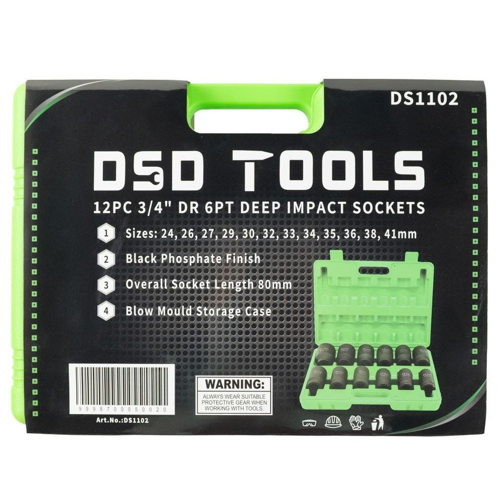 DSD TOOLS 12PC 3/4" DR 6PT DEEP IMPACT SOCKETS METRIC DS1102 image 3