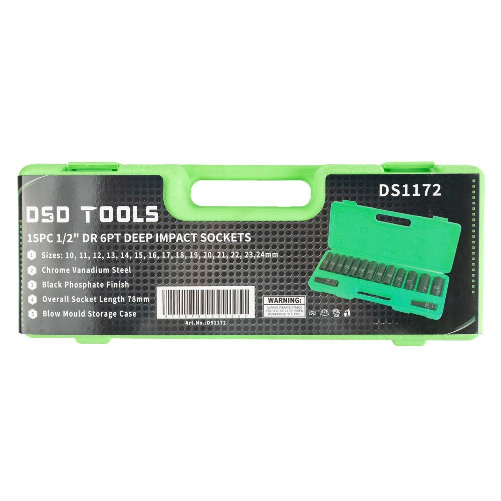 DSD TOOLS 15PC 1/2 DR DEEP IMPACT SOCKETS METRIC 10-24MM DS1172 image 4