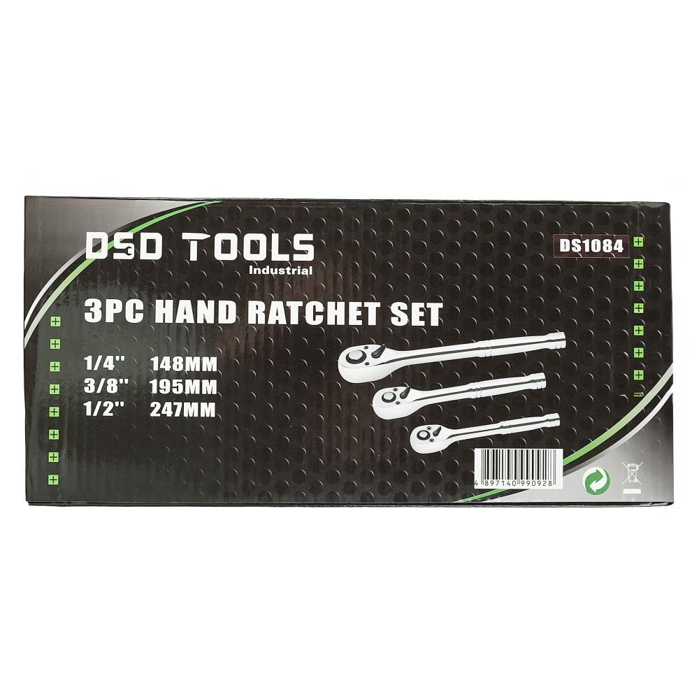 DSD TOOLS 3PC HAND RATCHET SET 1/4" - 3/8" - 1/2" DS1084 image 3