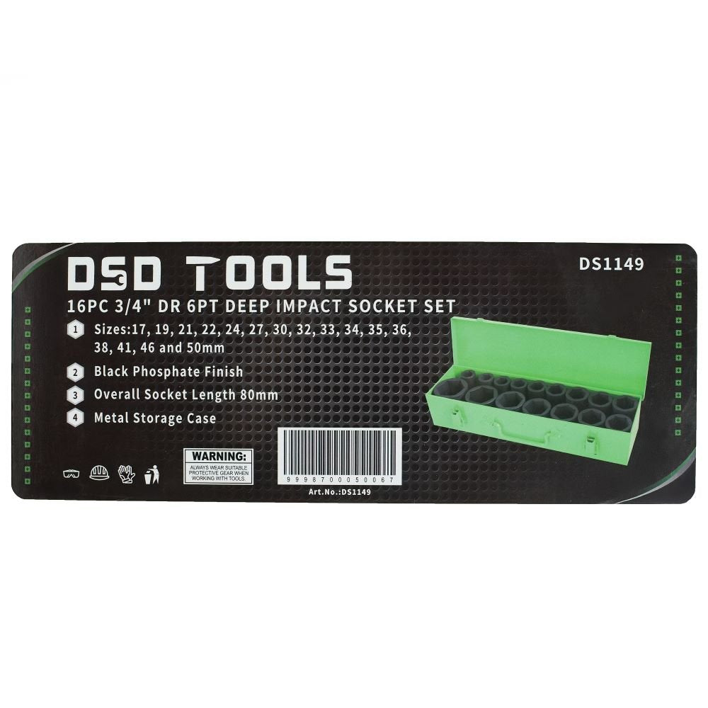 DSD TOOLS 16PC 3/4" DR 6PT DEEP IMPACT SOCKET SET DS1149 image 4