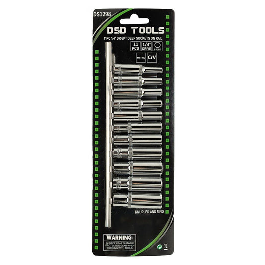 DSD TOOLS 11PC 1/4" DR 6PT DEEP SOCKETS ON RAIL DS1298 image 1