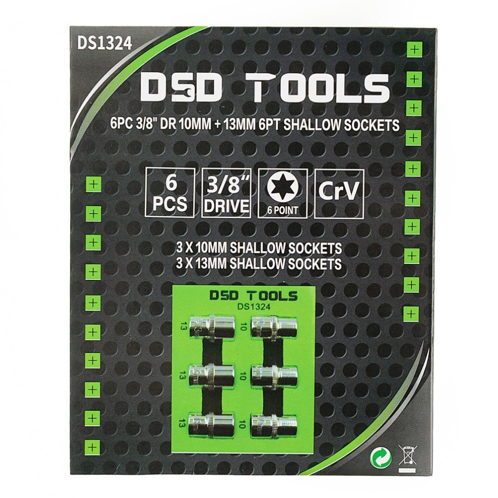 DSD TOOLS 6PC 3/8" DR 10MM + 13MM 6PT SHALLOW SOCKETS  DS1324 image 2