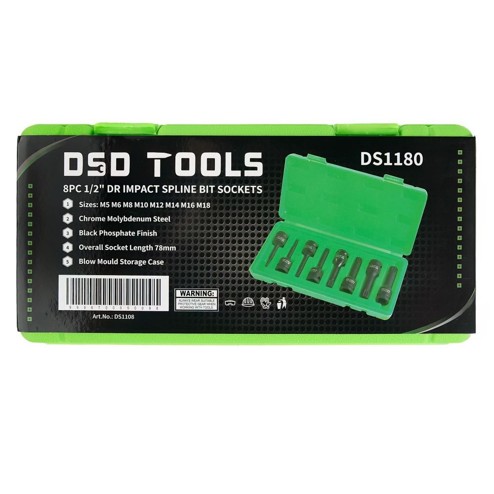 DSD TOOLS 8PC 1/2" DR IMPACT SPLINE BIT SOCKETS DS1180 image 4