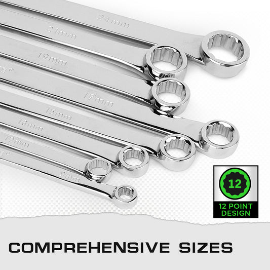 7Pc Aviation Double Ended Ring Extra Long Spanner Set 8 - 24mm