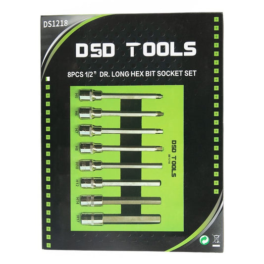 DSD TOOLS 8PCS 1/2” DR. LONG HEX BIT SOCKET SET DS1218 image 1