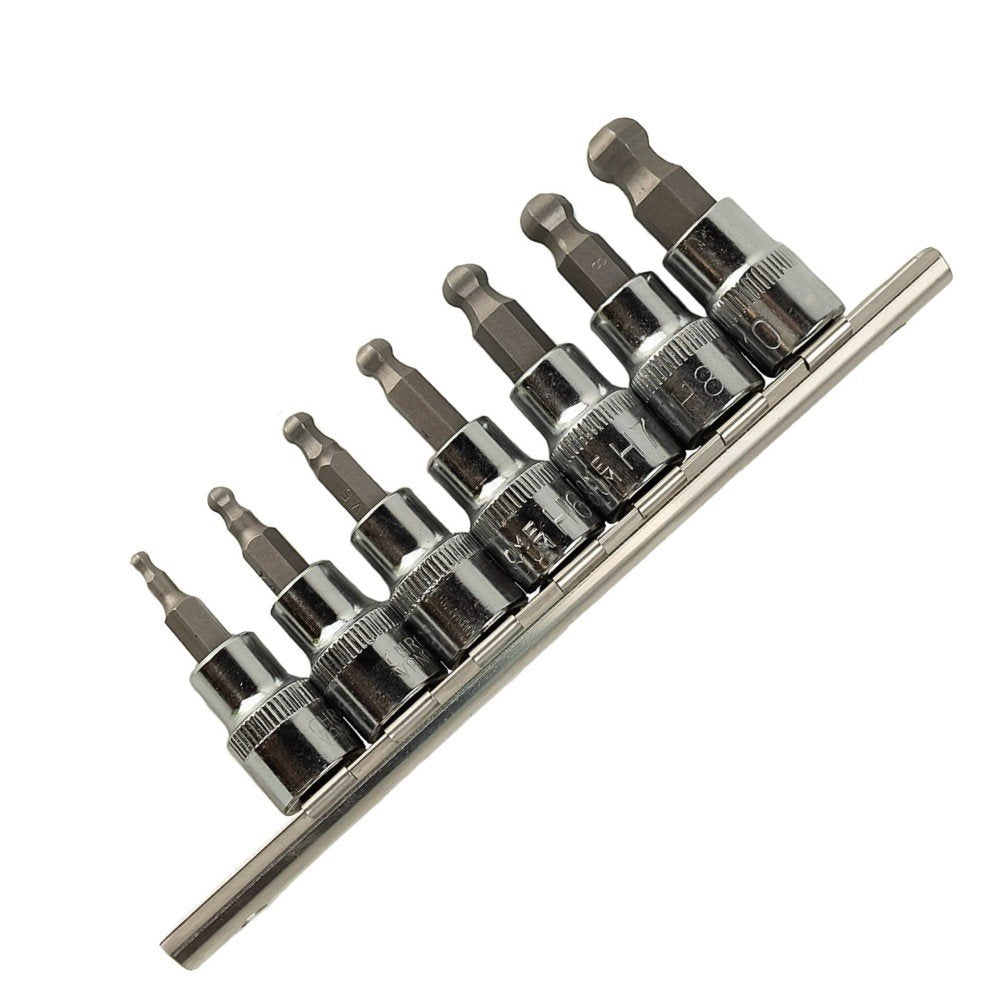 DSD TOOLS 7PC 3/8" DR BALL END HEX BIT SOCKETS 48MM ON RAIL DS1224 image 0