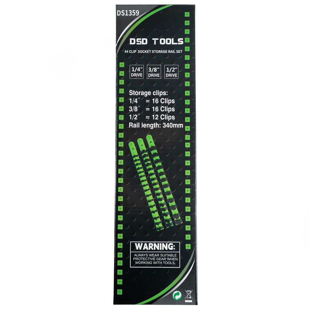 DSD TOOLS 3PC 1/4", 3/8", 1/2" DR SOCKET STORAGE RAILS - 44 CLIPS DS1359 image 4