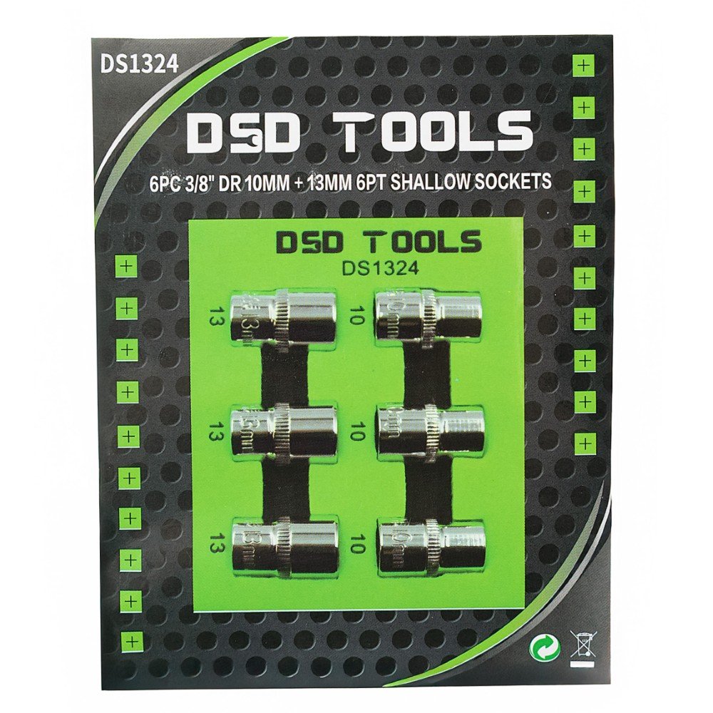 DSD TOOLS 6PC 3/8" DR 10MM + 13MM 6PT SHALLOW SOCKETS  DS1324 image 1