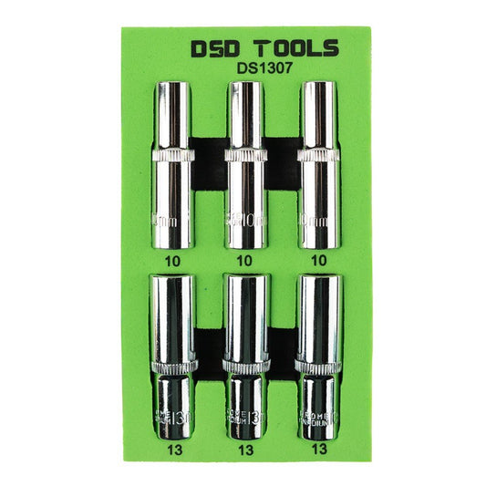 DSD TOOLS 6PC 3/8" DR 10MM + 13MM 6PT DEEP SOCKETS DS1307 image 0