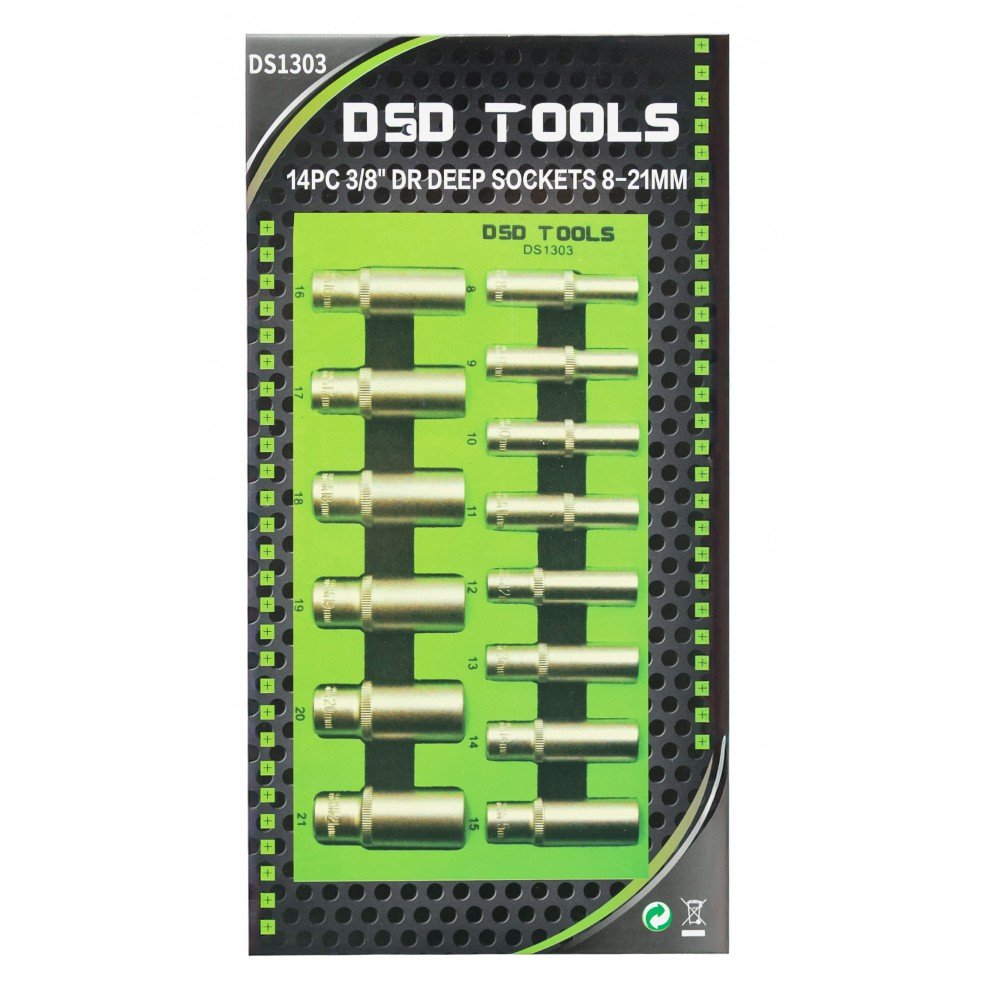 DSD TOOLS 14PC 3/8" DR DEEP SOCKETS 8-21MM SATIN DS1303 image 1