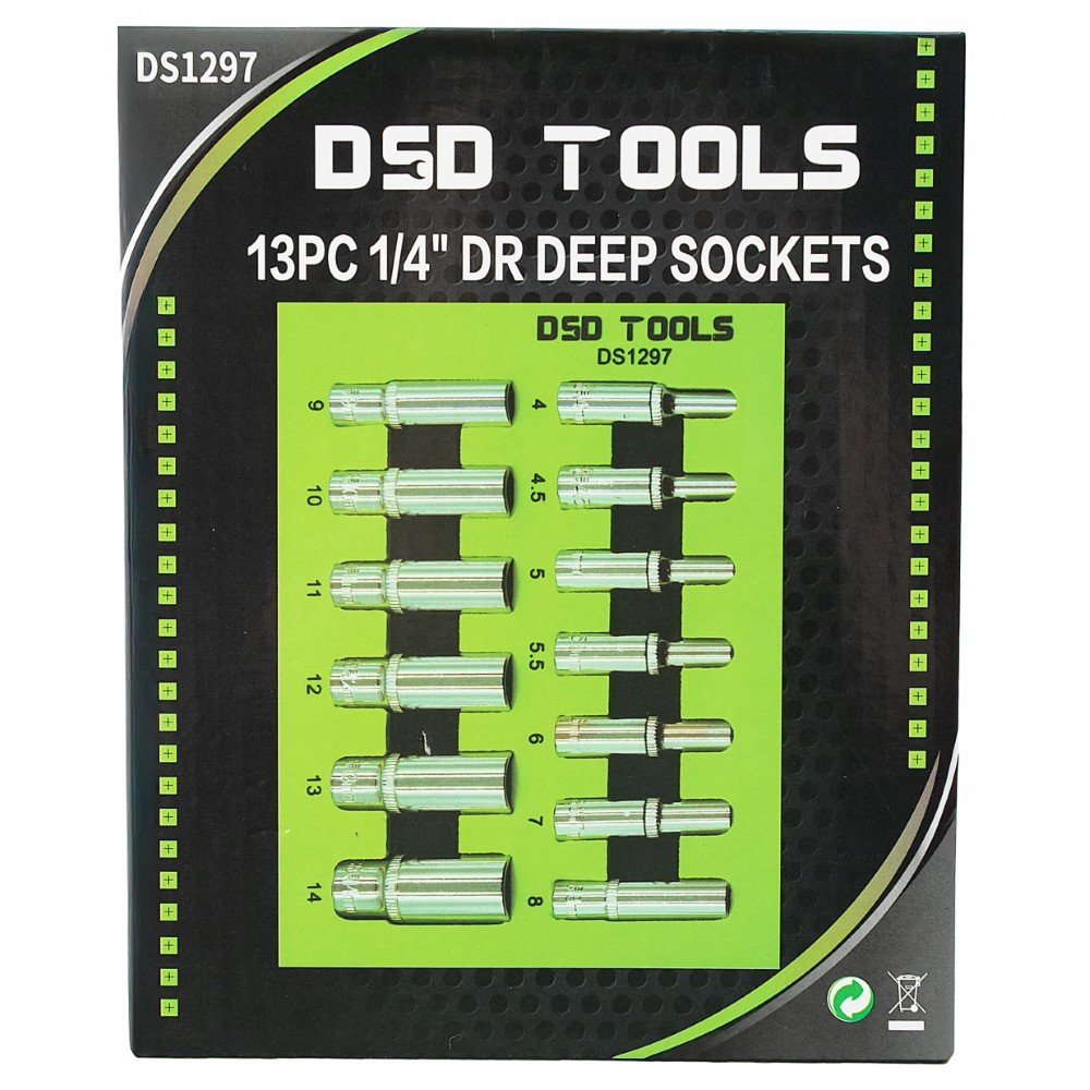 DSD TOOLS 13PC 1/4" DR DEEP SOCKETS 4-14MM DS1297 image 1