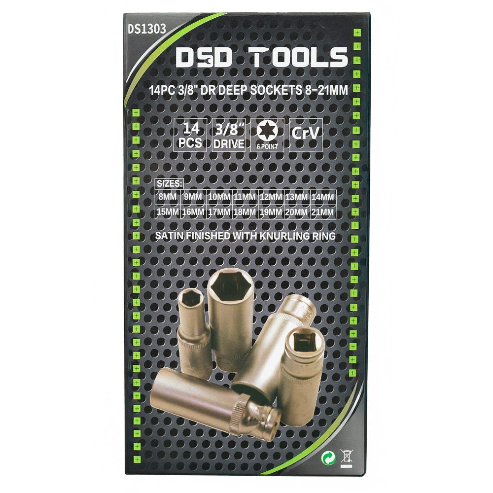 DSD TOOLS 14PC 3/8" DR DEEP SOCKETS 8-21MM SATIN DS1303 image 2
