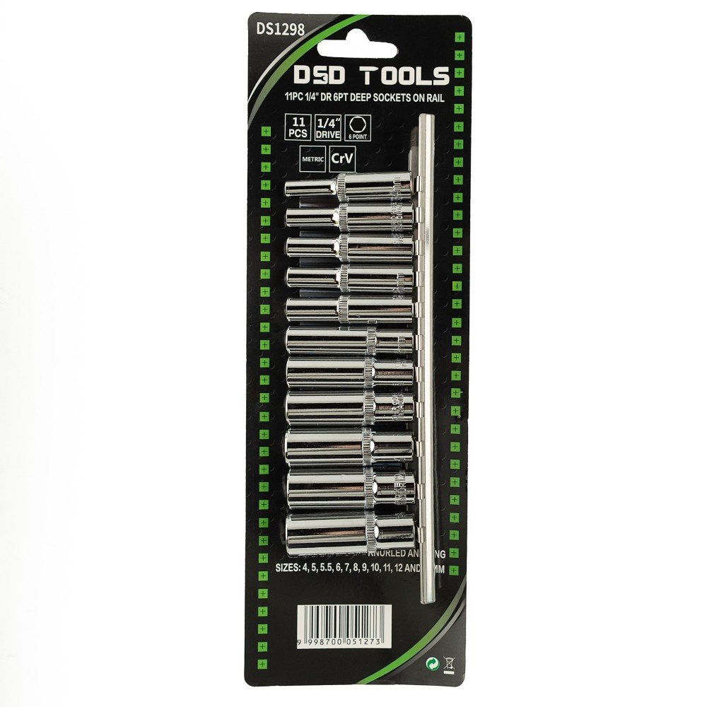 DSD TOOLS 11PC 1/4" DR 6PT DEEP SOCKETS ON RAIL DS1298 image 2