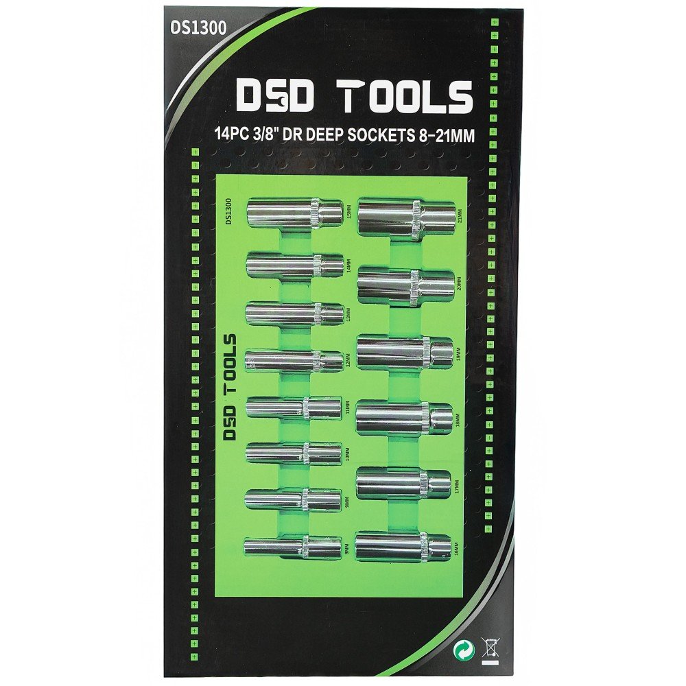 DSD TOOLS 14PC 3/8" DR DEEP SOCKETS 8-21MM DS1300 image 1