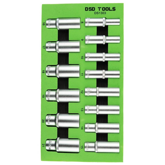 DSD TOOLS 14PC 3/8" DR DEEP SOCKETS 8-21MM SATIN DS1303 image 0