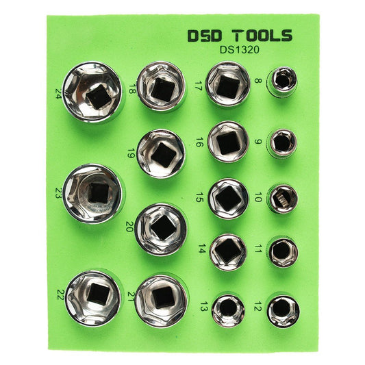 DSD TOOLS 17PC 3/8" DR SHALLOW SOCKETS 8-24MM DS1320 image 0
