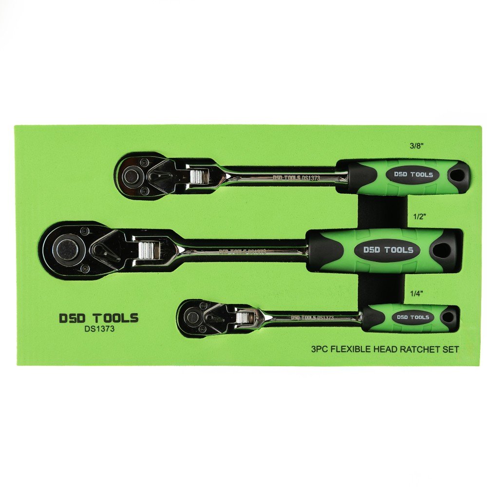 DSD TOOLS 3PC FLEXI HEAD RATCHET SET 1/4", 3/8" & 1/2" DRIVES DS1373 image 0