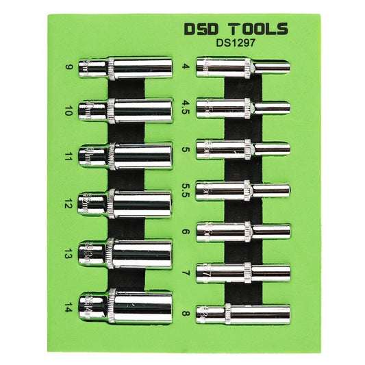 DSD TOOLS 13PC 1/4" DR DEEP SOCKETS 4-14MM DS1297 image 0