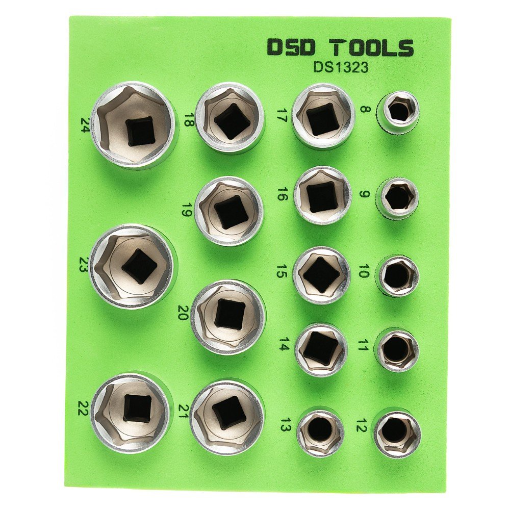 DSD TOOLS 17PC 3/8" DR SHALLOW SOCKETS 8-24MM - SATIN  FINISH DS1323 image 0