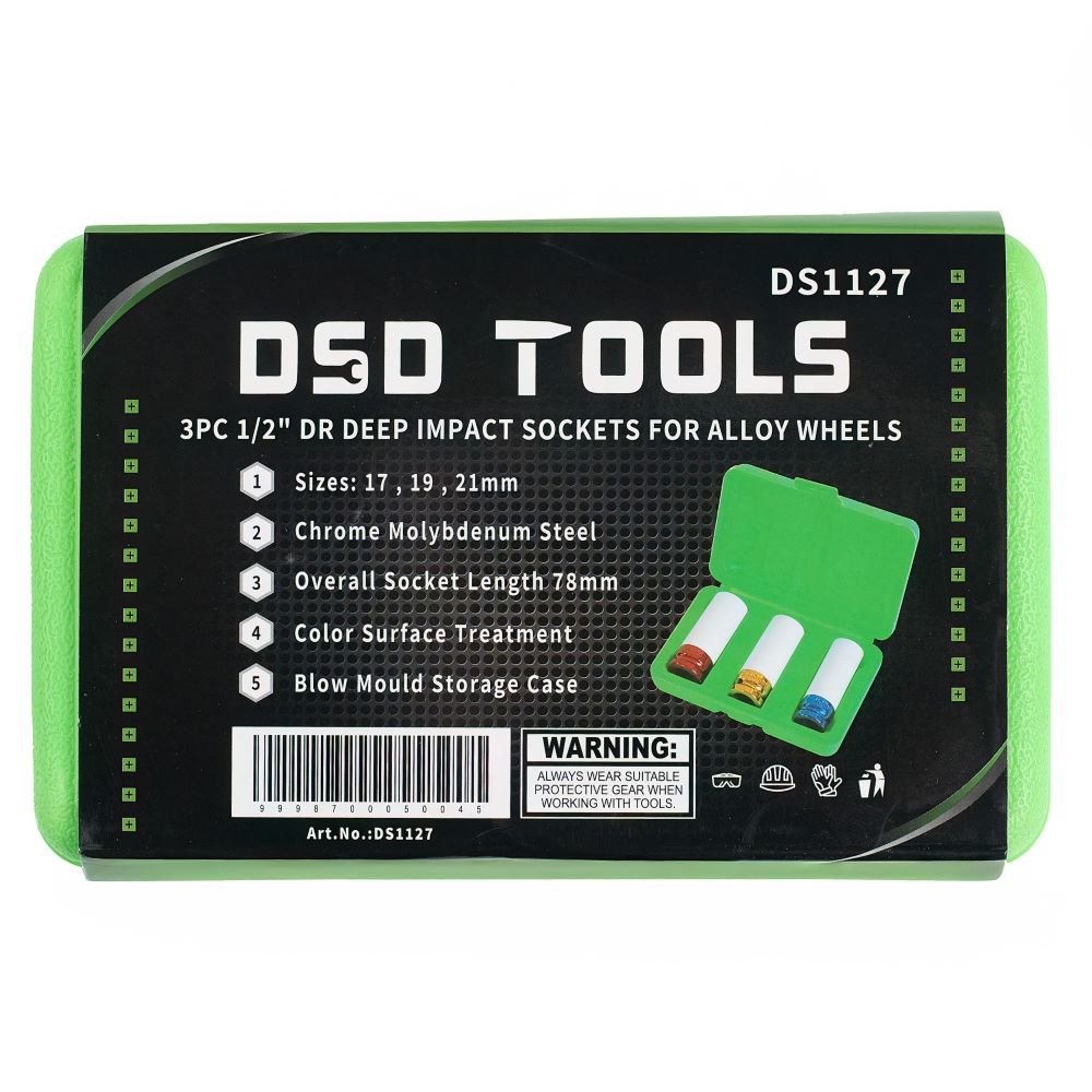 DSD TOOLS 3PC 1/2" DR DEEP IMPACT SOCKETS FOR ALLOY WHEELS DS1127 image 4