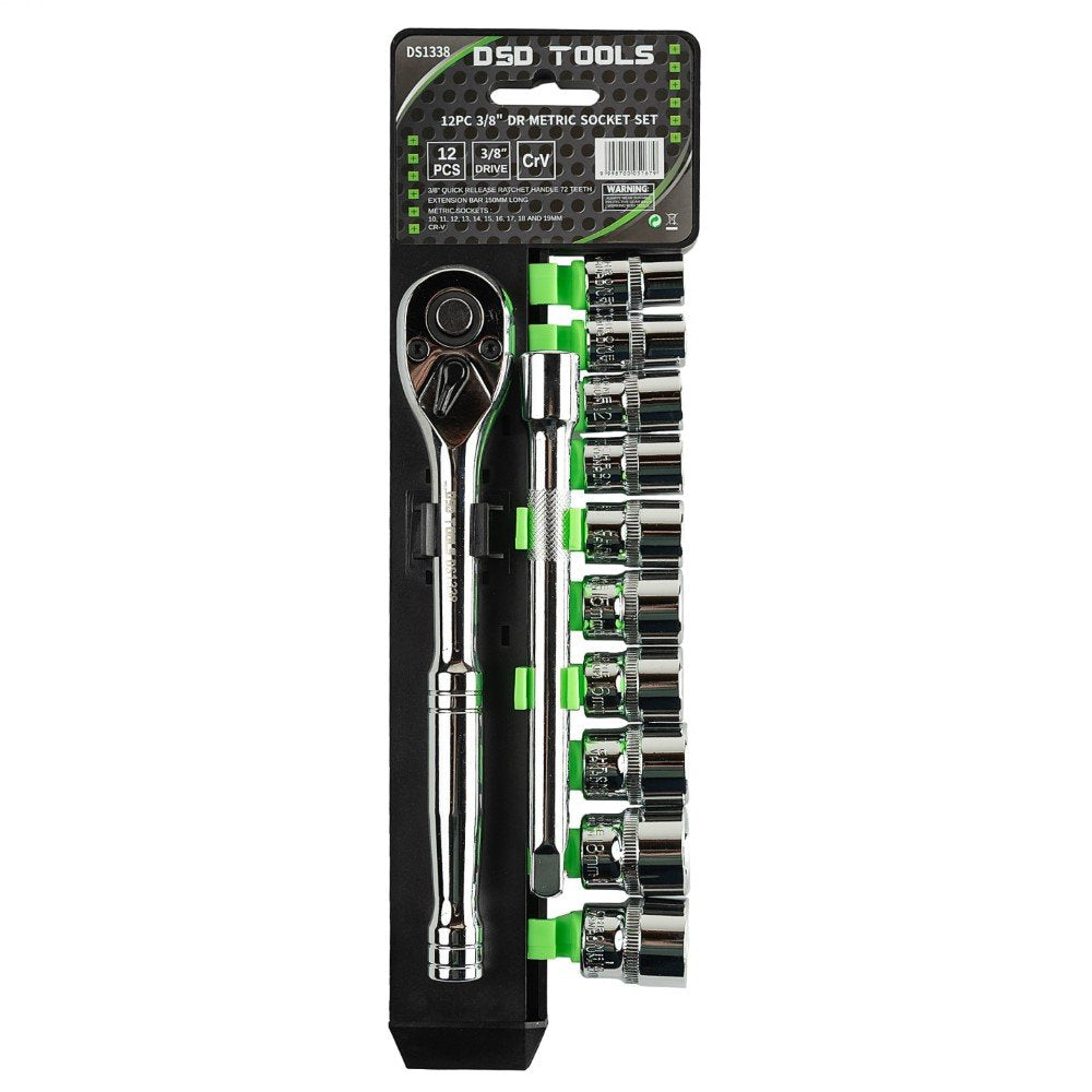 DSD TOOLS 12PC 3/8" DR METRIC SOCKET SET 10 - 19MM DS1338 image 0