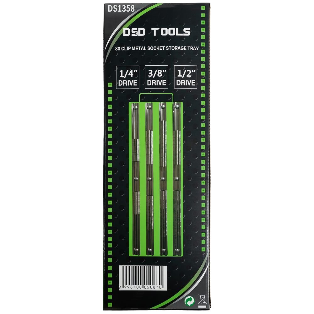 DSD TOOLS 80 CLIP METAL SOCKET STORAGE TRAY 1/4", 3/8", 1/2" DRIVE DS1358 image 3