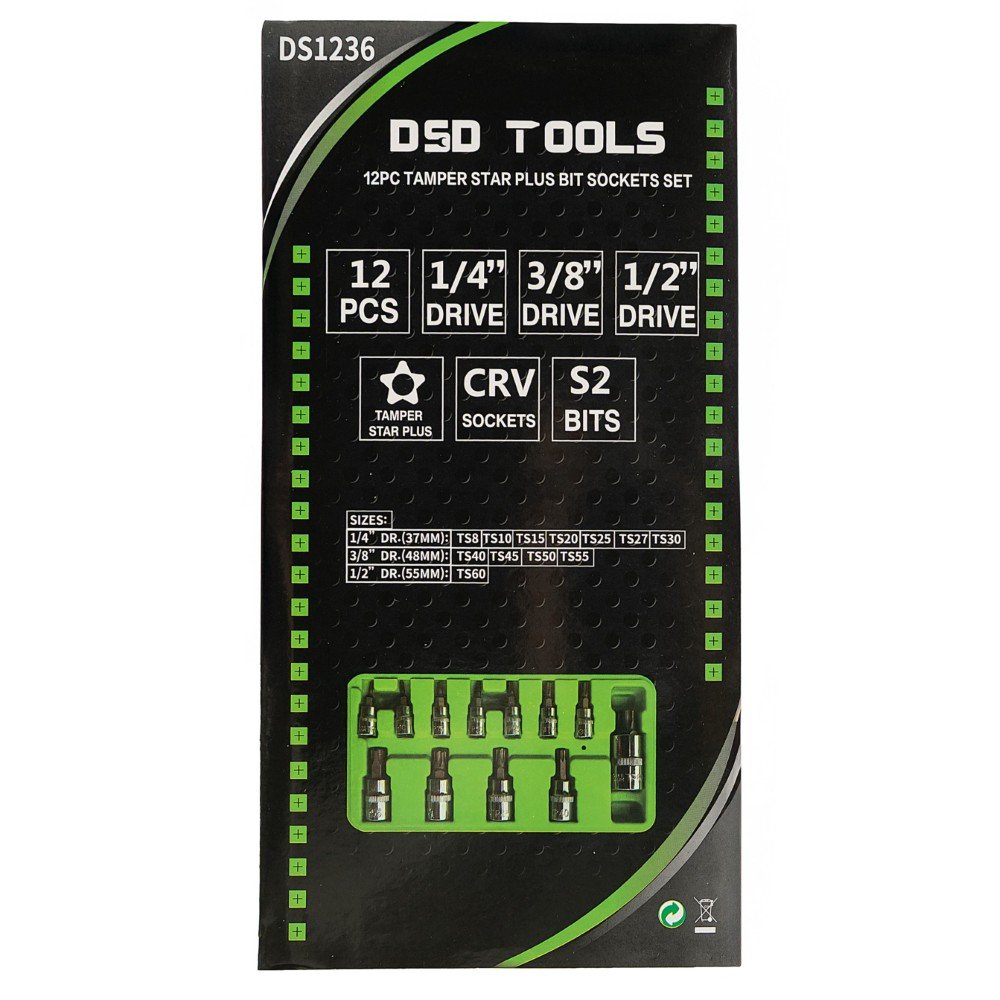 DSD TOOLS 12PC TAMPER STAR PLUS BIT SOCKETS SET 1/4" 3/8" 1/2' DR  DS1236 image 4