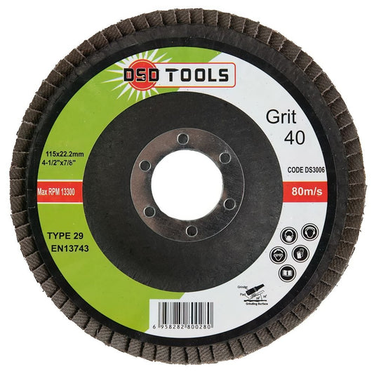 DSD TOOLS FLAP DISCS 40 GRIT OXIDE (4 1/2") 115MM X 22.2MM BOX OF 200 DS3006 image 0