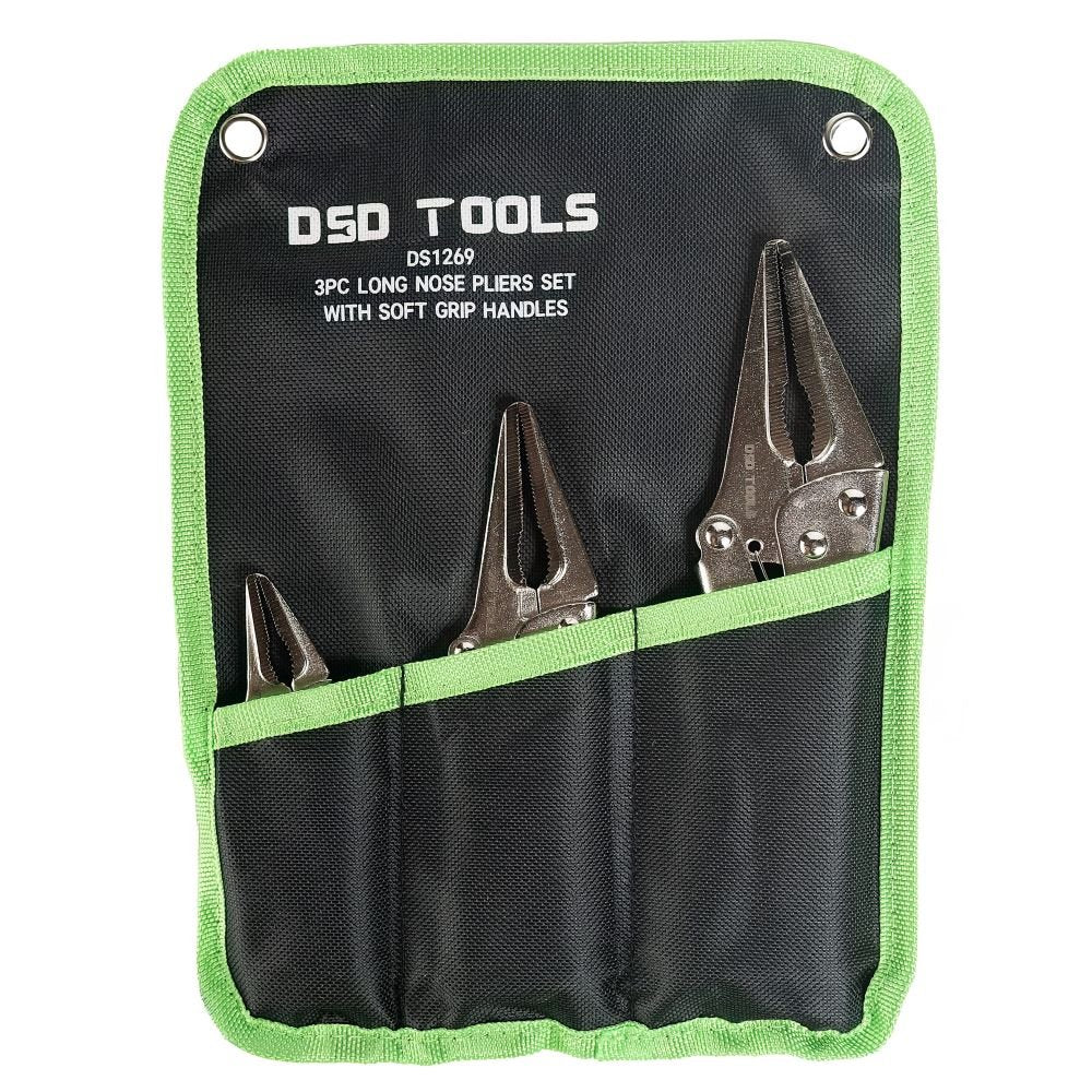 DSD TOOLS 3PC LONG NOSE PLIERS SET WITH SOFT GRIP HANDLES DS1269 image 2