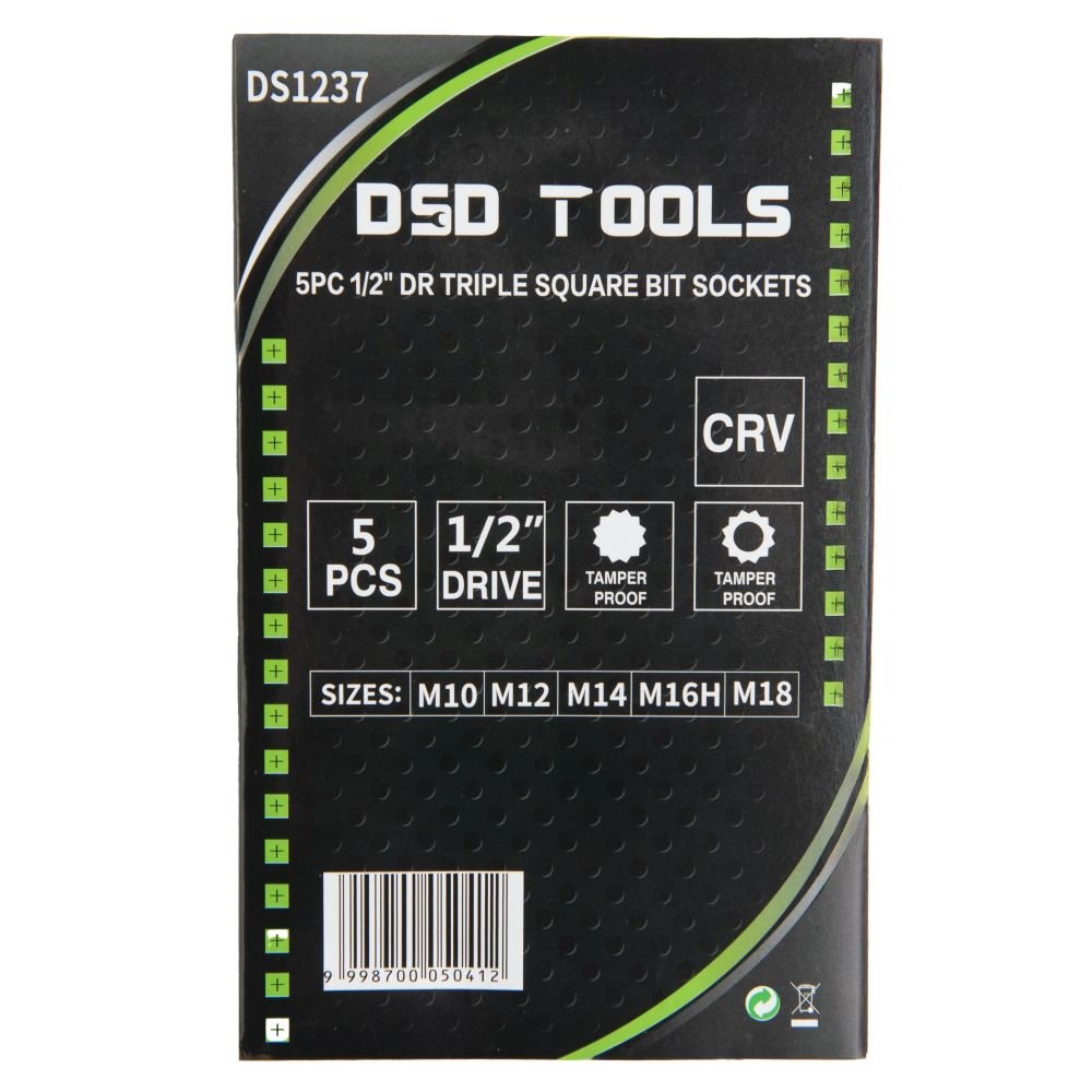 DSD TOOLS 5PC 1/2" DR TRIPLE SQUARE BIT SOCKET SET DS1237 image 2