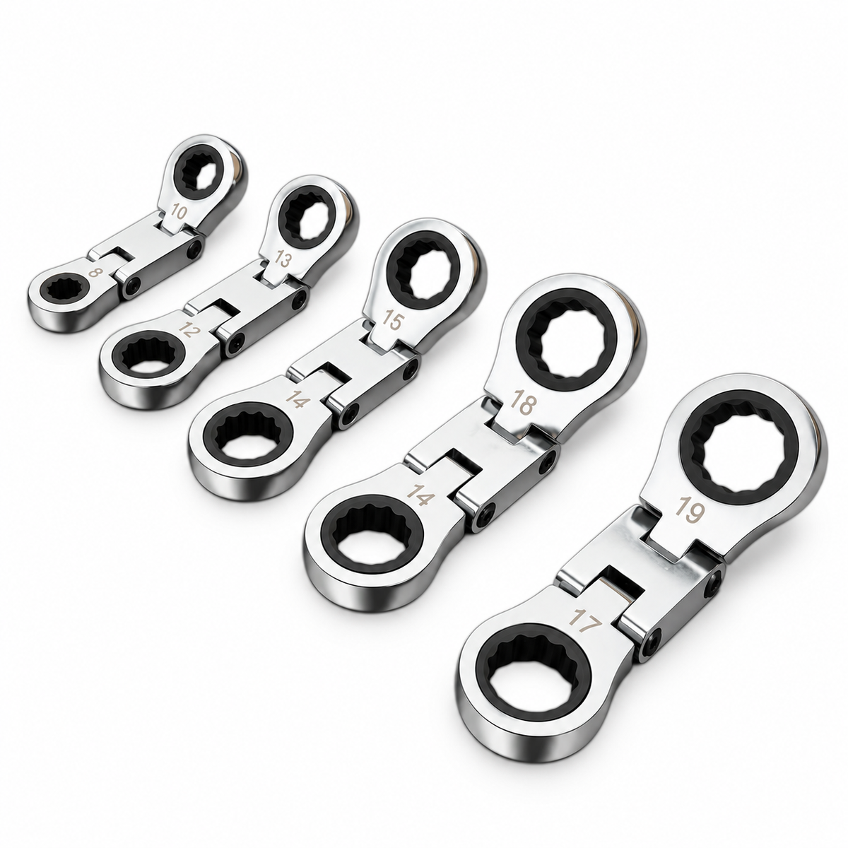 5PC METRIC STUBBY FLEXI DOUBLE RING GEAR RATCHET WRENCH SET