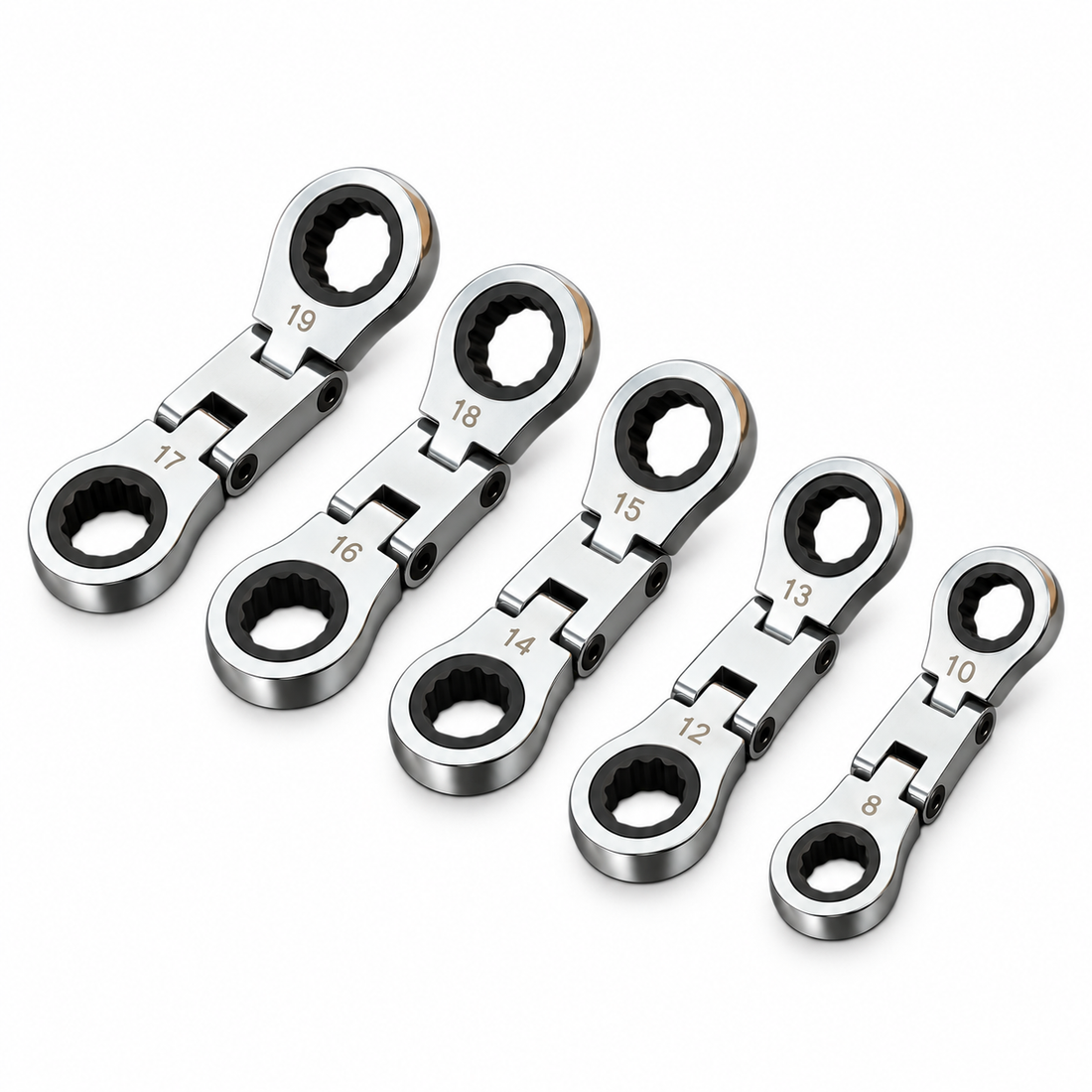 5PC METRIC STUBBY FLEXI DOUBLE RING GEAR RATCHET WRENCH SET