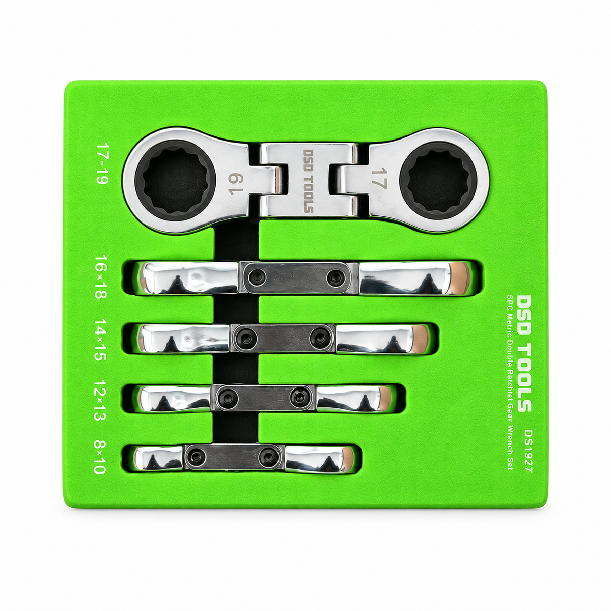 5PC METRIC STUBBY FLEXI DOUBLE RING GEAR RATCHET WRENCH SET