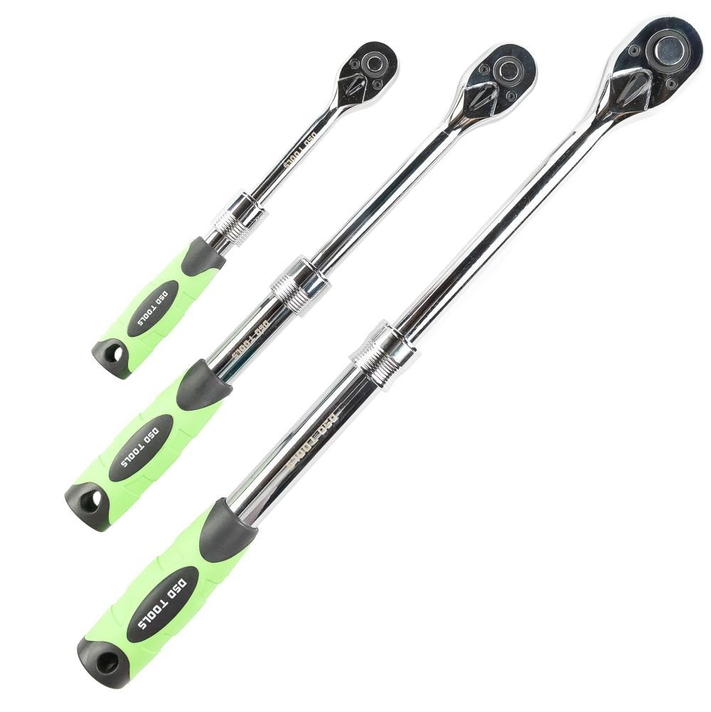 DSD TOOLS 3PC EXTENDABLE RATCHET SET 1/4", 3/8" &amp; 1/2" DRIVES DS1085 image 0