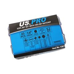 USPRO 43PC BIT SET WITH HEX BIT RATCHET