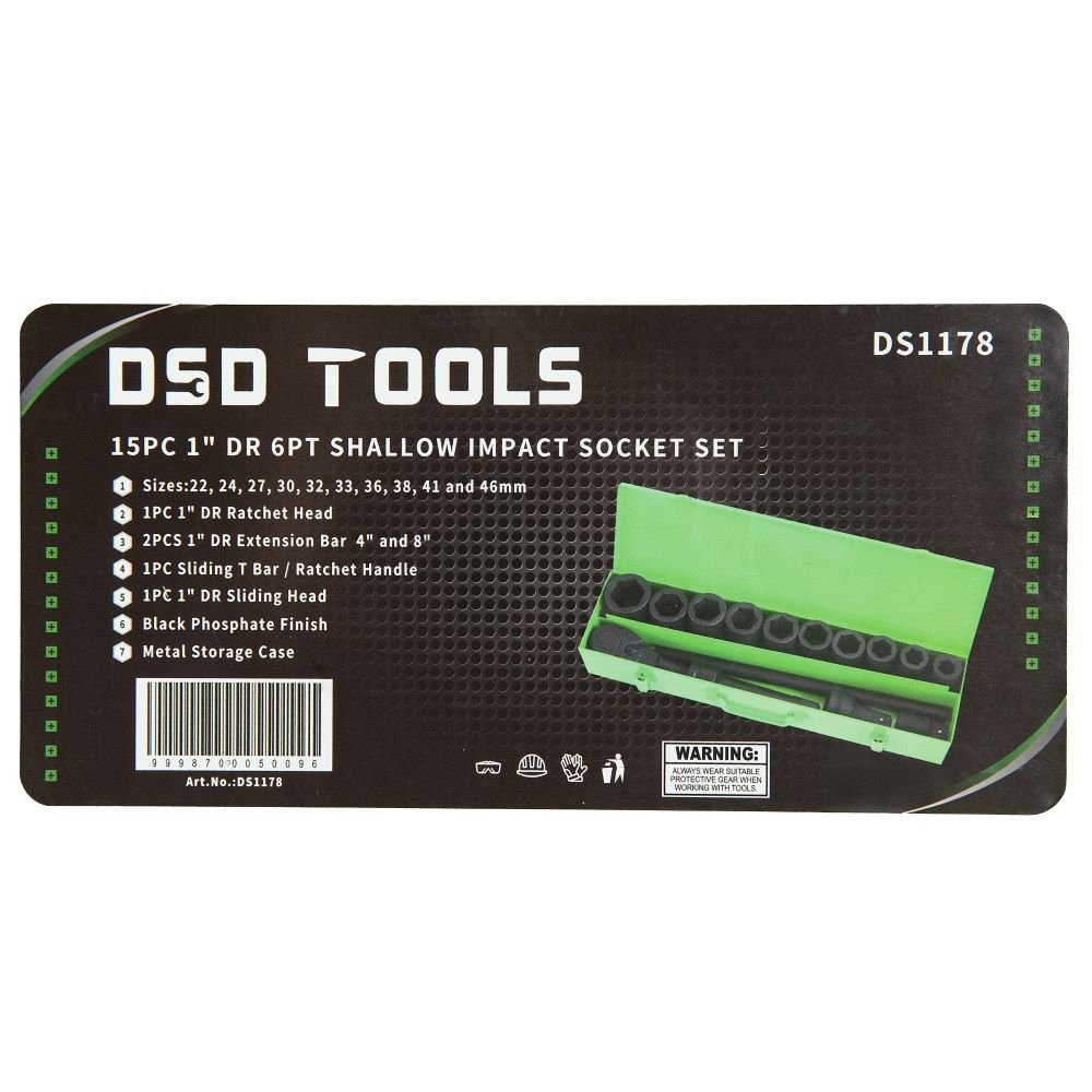DSD TOOLS 15PC 1" DR 6PT SHALLOW IMPACT SOCKET SET DS1178 image 4
