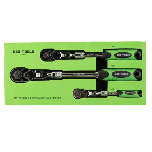 DSD TOOLS 3PC FLEXIBLE EXTENDABLE RATCHET SET 1/4", 3/8" &amp; 1/2" DRIVES DS1371 image 0