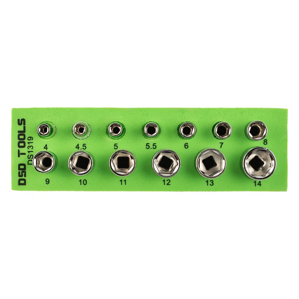 DSD TOOLS 13PC 1/4" DR SHALLOW SOCKETS 4-14MM DS1319 image 0