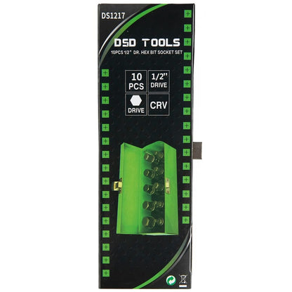 DSD TOOLS 10PCS 1/2” DR. HEX BIT SOCKET SET DS1217 image 4