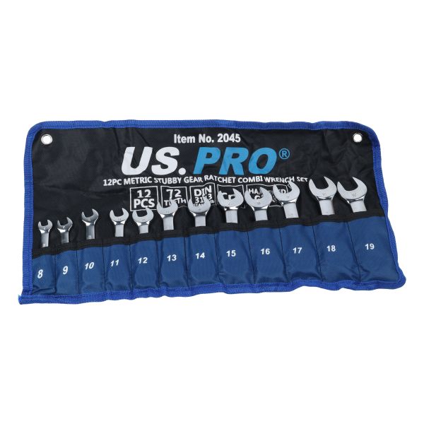 USPRO 12 PC METRIC STUBBY GEAR RATCHET COMBI WRENCH SET