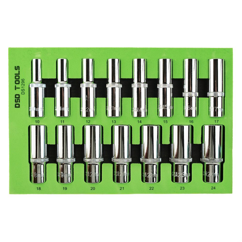 DSD TOOLS 15PC 1/2" DR 12PT DEEP SOCKETS 10-24MM  DS1296 image 0