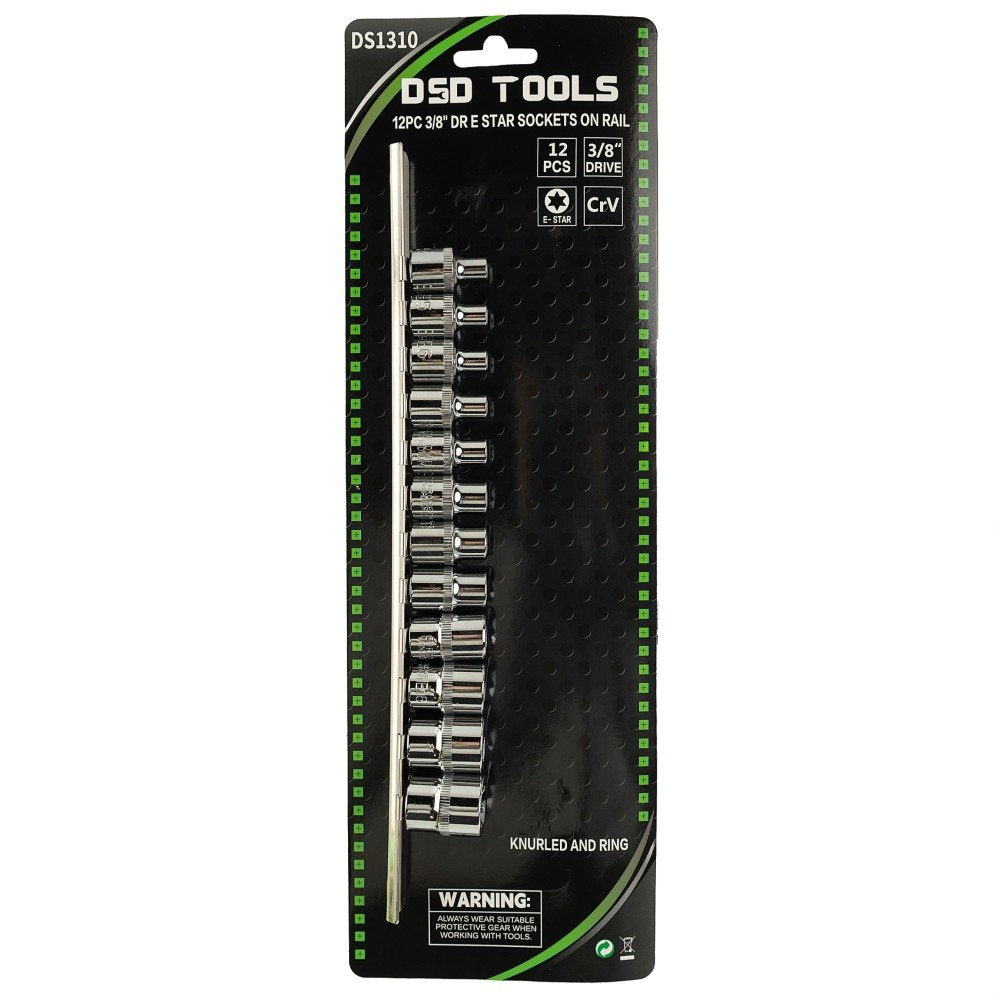 DSD TOOLS 12PC 3/8" DR E STAR SOCKETS ON RAIL DS1310 image 0