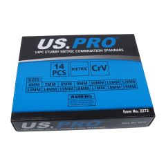 USPRO 14PC STUBBY METRIC COMBINATION SPANNERS - FOAM TRAY